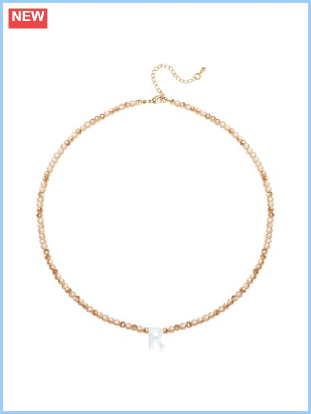 Beaded Initial Choker Necklace 14K Gold Plated Shell Pendant Trendy Jewelry